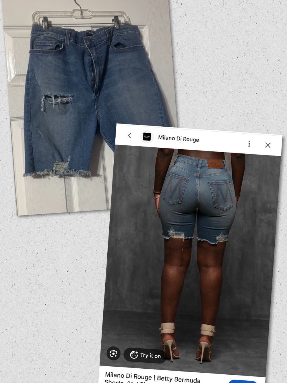 Milano Di Rouge Light Blue Distressed Denim Bermuda Shorts